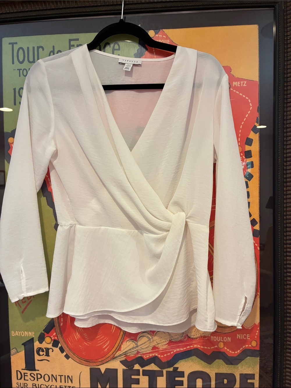 EUC, Topshop Cream Wrap Peplum Blouse, Size 6